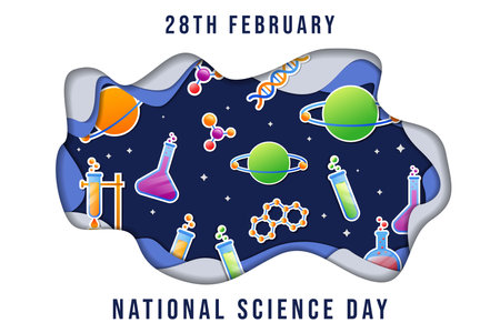 national science day in paper art cut designのイラスト素材