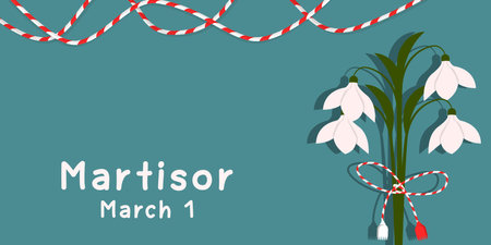 flat design martisor horizontal banner with tulips flowerのイラスト素材