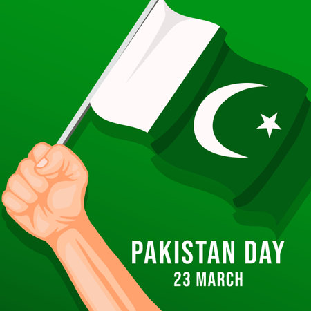 pakistan day design concept with hand holding pakistan flagのイラスト素材