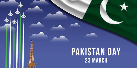pakistan day background banner design concept with aircraftのイラスト素材