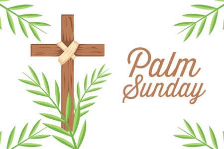 vector flat design sunday palm background illustrationのイラスト素材