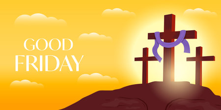 vector design good friday horizontal banner with cross on the hillのイラスト素材