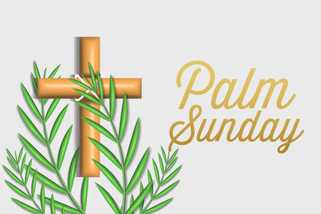 palm sunday background illustration with 3d cross and palm leavesのイラスト素材