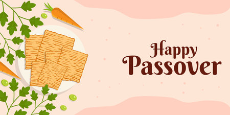 happy passover banner illustration with bread, carrot, and vegetablesのイラスト素材