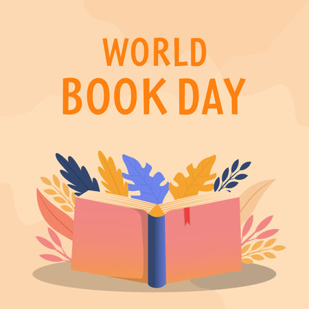 flat world book day illustration with floralのイラスト素材