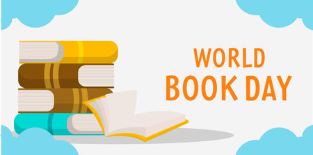 flat design world book day horizontal banner illustrationのイラスト素材