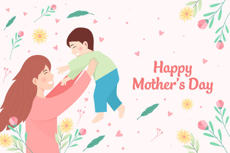 flat design horizontal banner happy mother's day with the mother carry the babyのイラスト素材