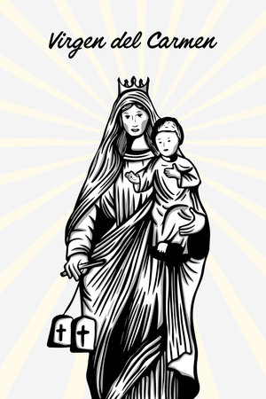 hand drawn virgen del carmen vertical banner illustrationのイラスト素材
