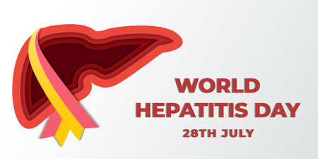 world hepatitis day horizontal banner in paper cut styleの写真素材