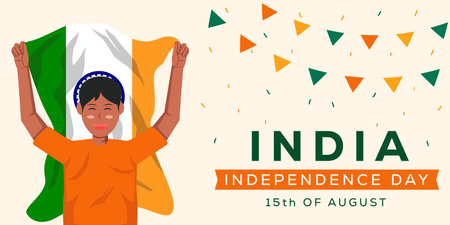vector india independence day design with person carry indian flagのイラスト素材
