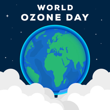 vector design world ozone day with earth, stars, and cloudsのイラスト素材