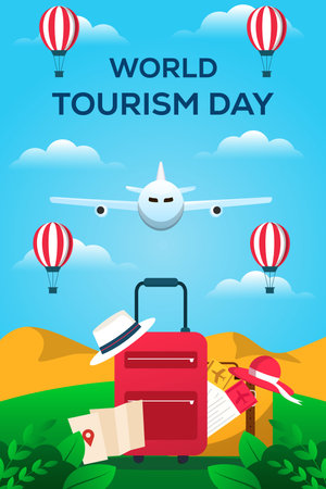 gradient world tourism day vertical banner illustration designのイラスト素材