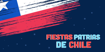flat fiestas patrias de chile horizontal banner designのイラスト素材