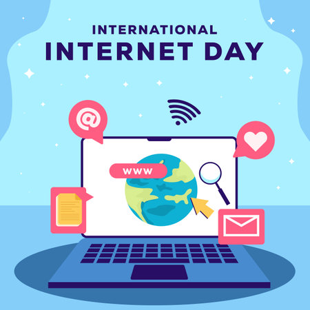 flat international internet day illustration design vector with a laptopのイラスト素材