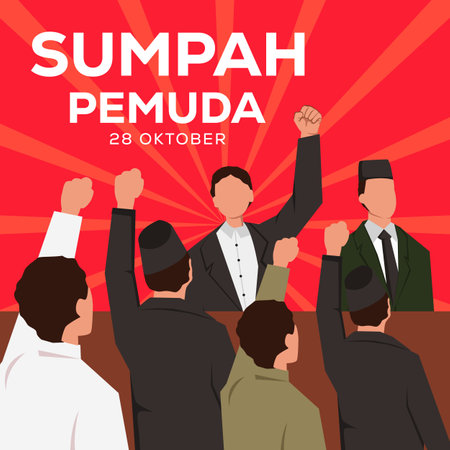 flat vector sumpah pemuda 28 oktober illustration. young people are discussingのイラスト素材