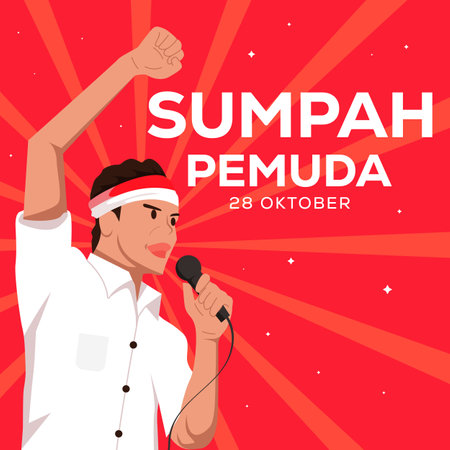 vector sumpah pemuda 28 oktober illustration with young person giving speechのイラスト素材
