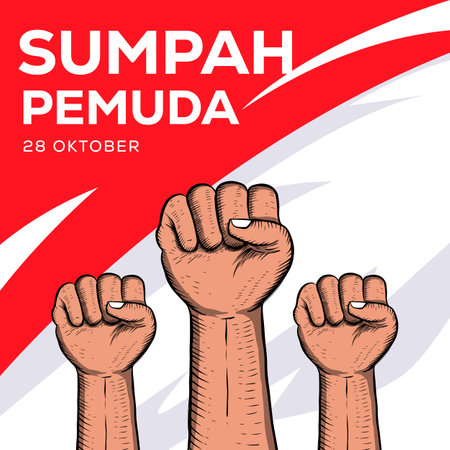 hand drawn vector sumpah pemuda 28 oktober illustration with handsのイラスト素材