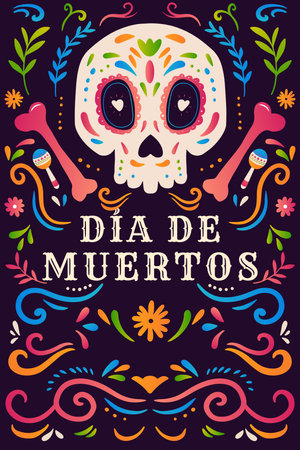 gradient dia de muertos vertical banner illustration vector designのイラスト素材