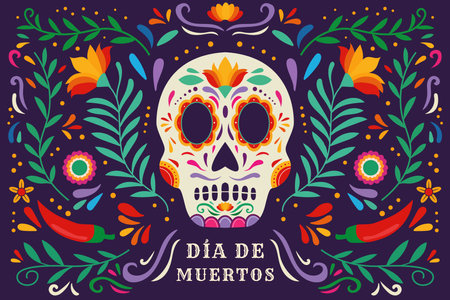 flat design vector dia de muertos horizontal banner illustrationのイラスト素材