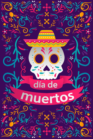 vector dia de muertos vertical banner illustration designのイラスト素材