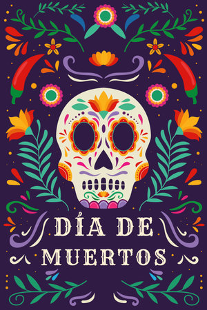 flat design vector dia de muertos vertical banner illustrationのイラスト素材