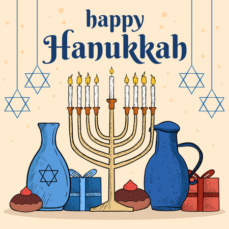 hand drawn happy hanukkah illustration vector designのイラスト素材