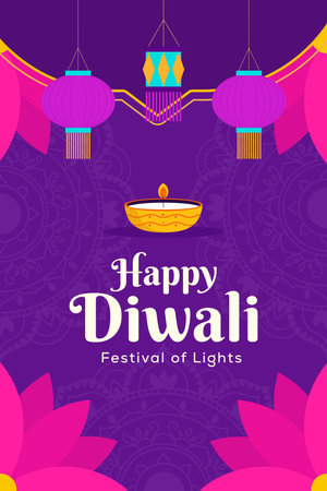happy diwali festival of light vertical banner illustrationのイラスト素材