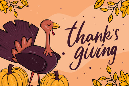 hand drawn vector design Thanksgiving background illustrationのイラスト素材