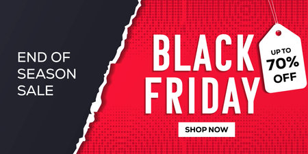 Black Friday horizontal banner illustration in paper styleのイラスト素材