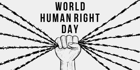 hand drawn world human right day horizontal banner illustrationのイラスト素材
