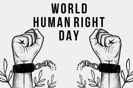 hand drawn world human right day background illustration with hands broke the chainのイラスト素材