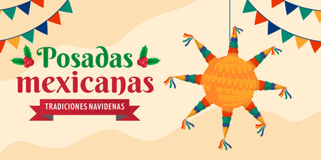 flat posadas mexicanas horizontal banner illustrationのイラスト素材