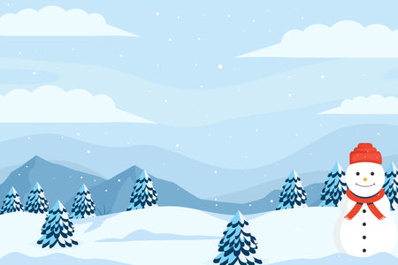 vector flat design winter landscape horizontal banner illustrationのイラスト素材