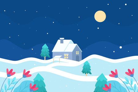 flat design winter landscape background illustrationのイラスト素材