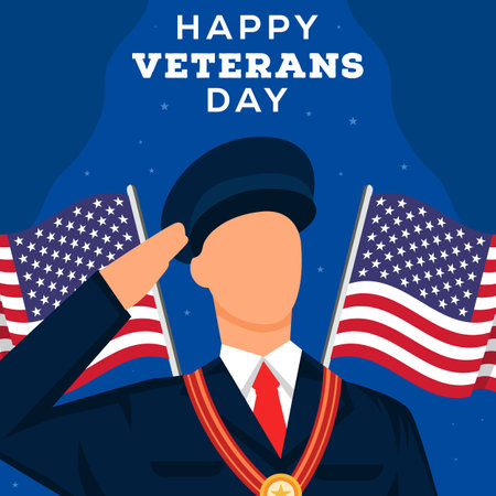 flat happy veterans day illustration with soldier salutingのイラスト素材