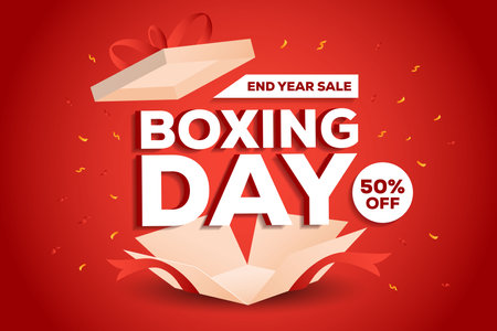 boxing day sale background illustration with opened gift boxのイラスト素材
