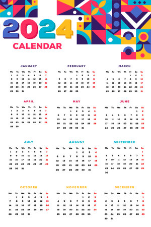 2024 new year calendar template with abstract patternのイラスト素材