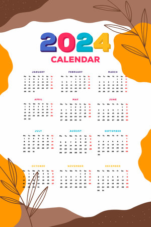 2024 new year calendar template hand drawn backgroundのイラスト素材