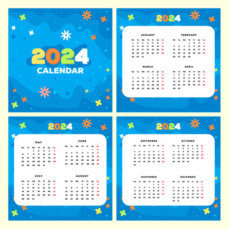 2024 new year calendar template in flat design styleのイラスト素材