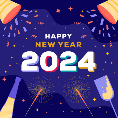 flat design vector happy new year 2024 illustrationのイラスト素材