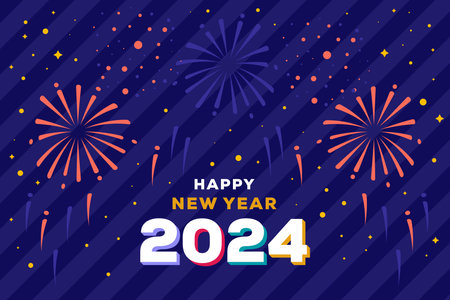 flat happy new year 2024 background illustration designのイラスト素材