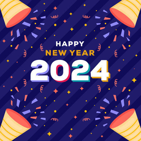 flat design happy new year 2024 illustration vectorのイラスト素材