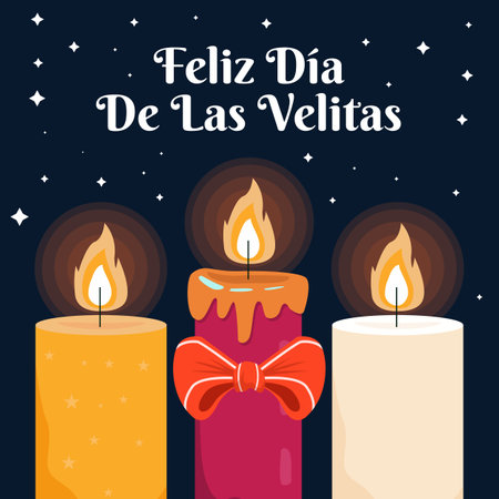 Feliz Dia De Las Velitas illustration with three candlesのイラスト素材