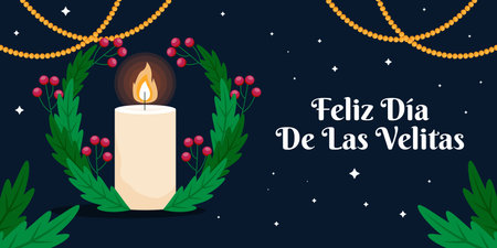 flat design Feliz Dia De Las Velitas horizontal banner illustrationのイラスト素材