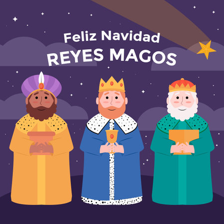 flat design feliz navidad reyes magos illustrationのイラスト素材