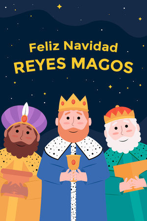 feliz navidad reyes magos vertical banner illustration in flat styleのイラスト素材