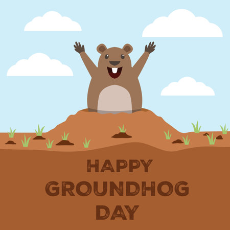 flat happy groundhog day illustration design vectorのイラスト素材