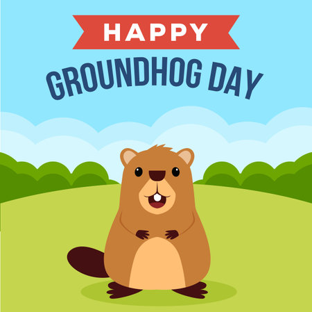 happy groundhog day illustration in flat design vectorのイラスト素材