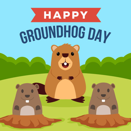 flat design vector happy groundhog day illustrationのイラスト素材