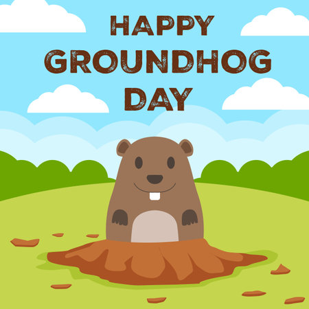 vector happy groundhog day illustration in flat designのイラスト素材